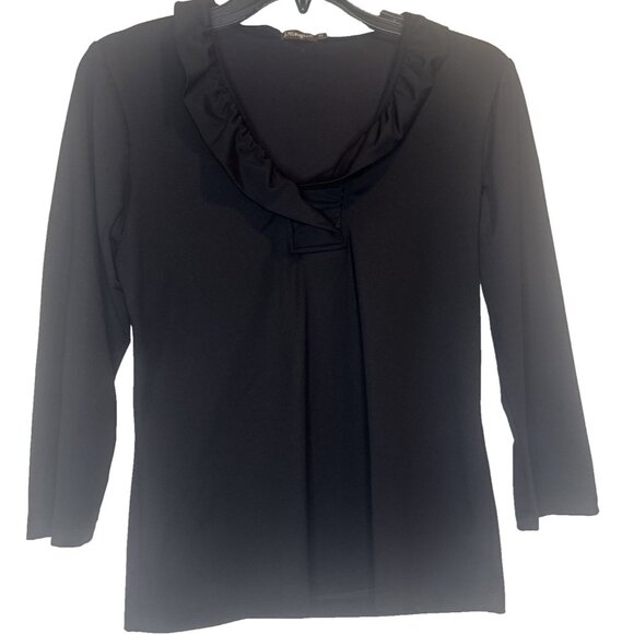 J. McLaughlin Black Catalina Cloth Ruffle Trim Faux Wrap Front Blouse Top Sz XS - Picture 1 of 10